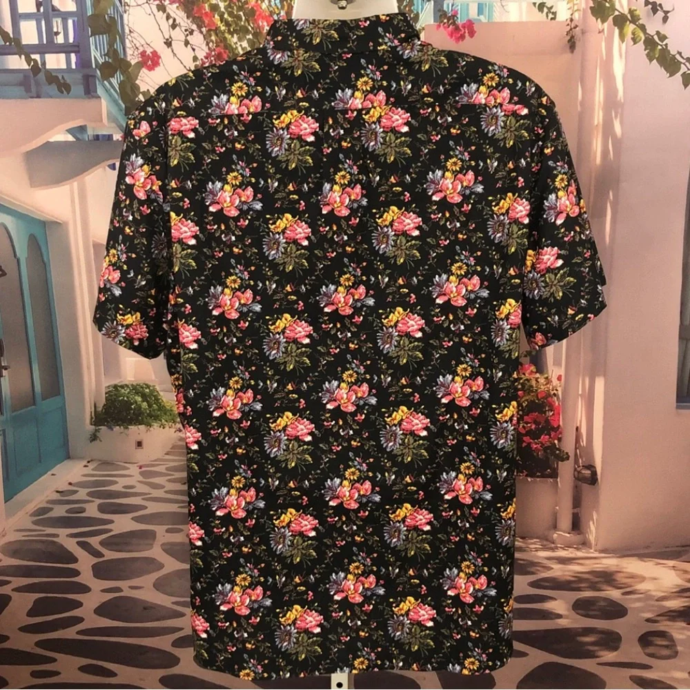 J. Crew Black Floral Short Sleeve Button Down Shirt